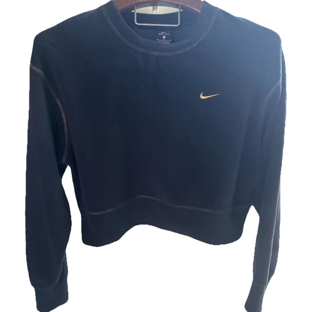 NIKE Women M Therma Icon Clash Fleece Top Gold Stitching Gold Embroidered Swooch